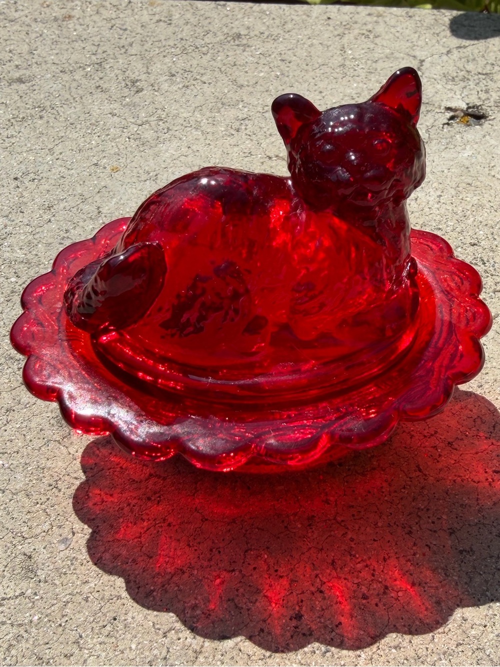 Rare, vintage Mosser Mini Cat on Basket salt cellar